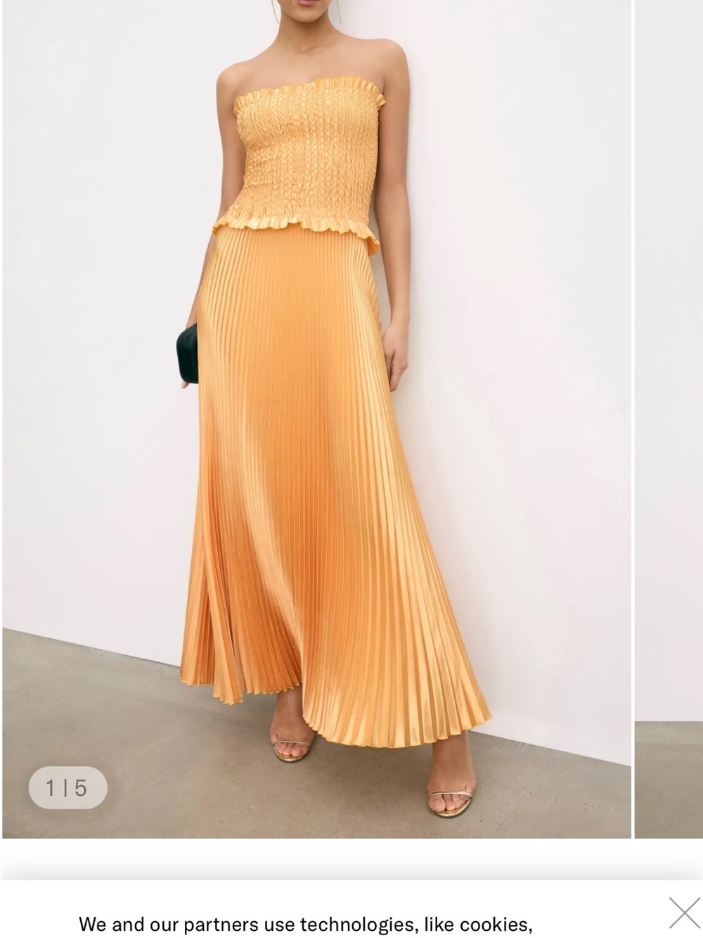 Strapless Pleated Maxi Dress in Golden Apricot